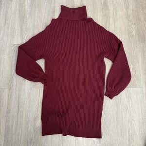 Women's Medium Knit Sweater Dress Long Sleeve Pullover Maroon Turtle‎ Neck